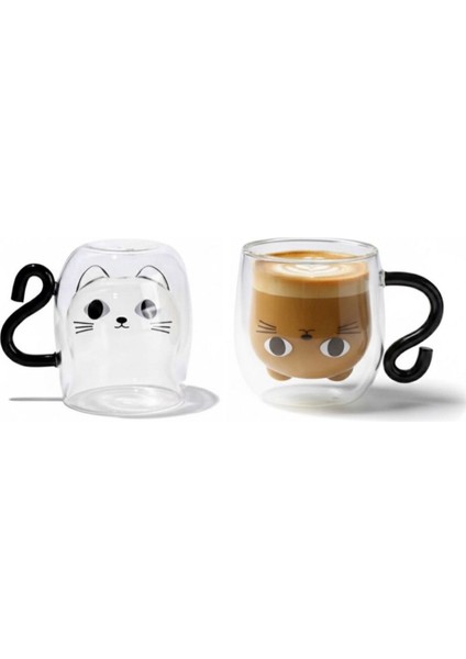 Kedi Figürlü Çift Cidarlı Cam Bardak - 1 Adet fiyatları