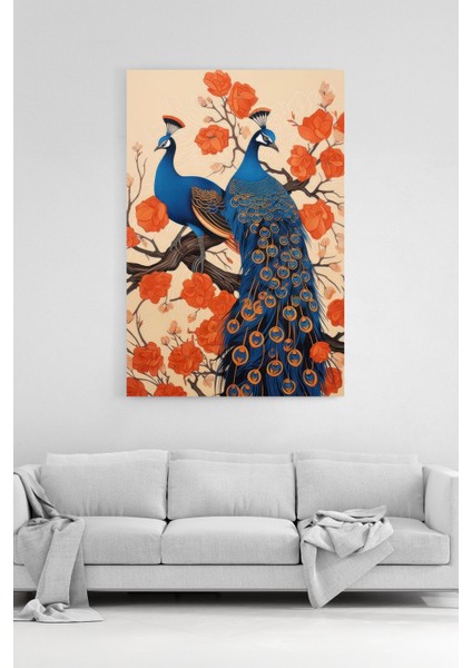 Özel Tasarım Tavus Kuşları ve Çiçekler 100% Pamuk Kanvas Tablo