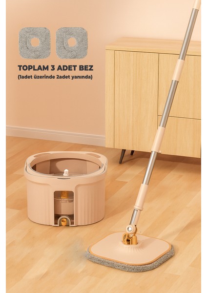 Kirli ve Temiz Su Ayıran Mop - 3 Adet Bezli - Ekstra Kaliteli - Döndürmeli Mop - Döner Paspas