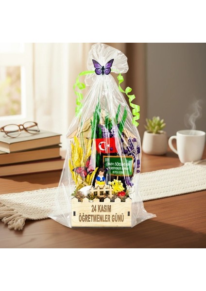 Mini Okul Saksı Hediye Sepeti - Öğretmenler Günü Hediyesi
