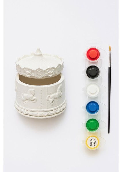 At Figürlü Alçı Boyama Kutusu – Akrilik Boya ve Fırça Hediyeli Hobi Seti