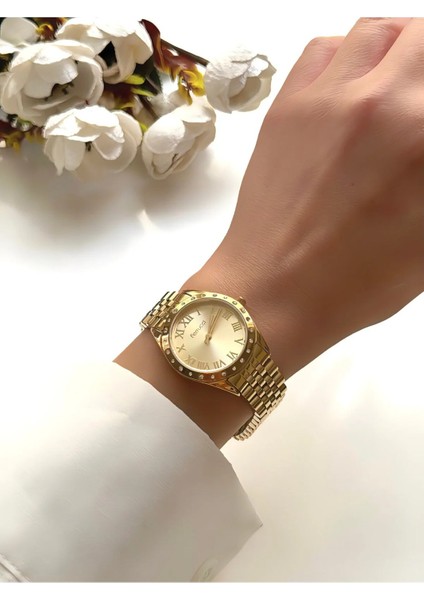 Zirkon Taşlı Rolex Kasa Jübile Kordon Çelik Kadın Kol Saati