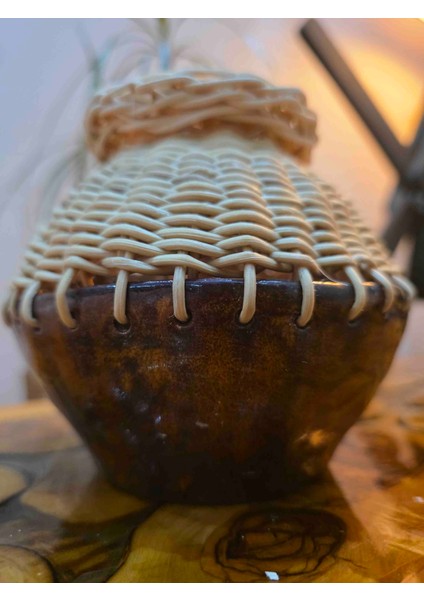 El Yapımı Seramik & Rattan Örgü Dekoratif Kap – Doğal Bohem Vazo / Küçük Obje Saklama Kabı modelleri