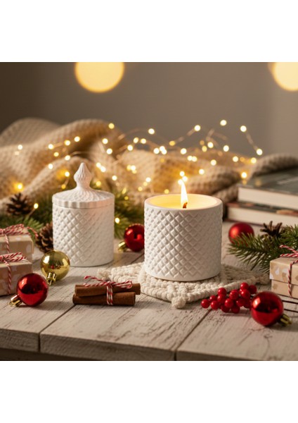 Yoğun Çam Kokulu, Hediyelik Bohem Dekoratif Beton El Yapımı Vegan Soya Wax Mum (250 Gr) 🌲