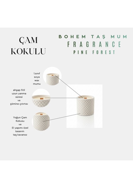 Yoğun Çam Kokulu, Hediyelik Bohem Dekoratif Beton El Yapımı Vegan Soya Wax Mum (250 Gr) 🌲 fiyatları
