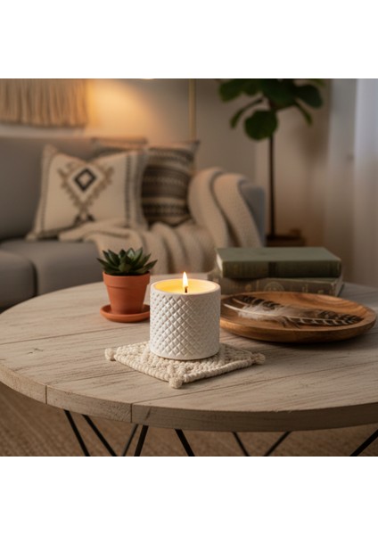 Yoğun Çam Kokulu, Hediyelik Bohem Dekoratif Beton El Yapımı Vegan Soya Wax Mum (250 Gr) 🌲 modelleri