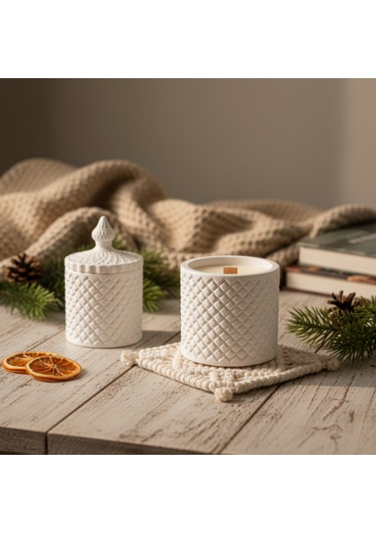 Yoğun Çam Kokulu, Hediyelik Bohem Dekoratif Beton El Yapımı Vegan Soya Wax Mum (250 Gr) 🌲 indirimleri