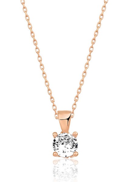 925 Ayar Gümüş Rose Tek Taş Gümüş Kolye T6240 (972972)