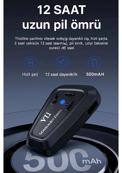 Y11 Bluetooth Kulaklık Mikrofonlu Motosiklet Kulaklığı Intercom Bt 5.3