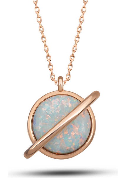 925 Ayar Gümüş Rose Opal Taşlı Gezegen Kadın Kolye T7723 (972972)