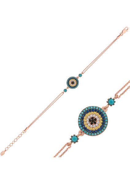 925 Ayar Gümüş Rose Nazar Bileklik T5460 (972972)