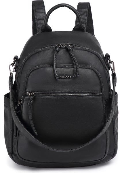 Barcelona Orta Boy Çok Cepli Omuz Askılı Spor ve Günlük Kadın Sırt Çantası Siyah