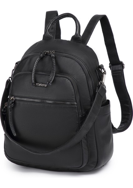 Barcelona Orta Boy Çok Cepli Omuz Askılı Spor ve Günlük Kadın Sırt Çantası Siyah fiyatları