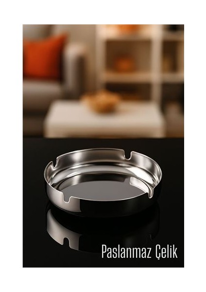 Paslanmaz Yuvarlak Küllük - Metal Kül Tablası - Masaüstü Küllük