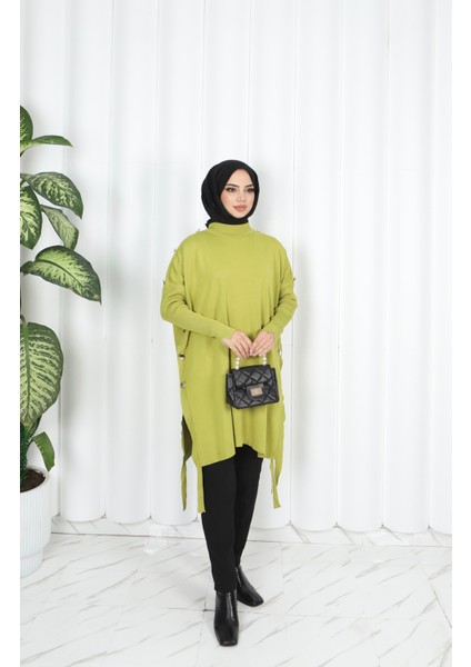 Düğme Detaylı Merserize Tunik