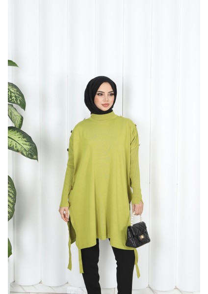 Düğme Detaylı Merserize Tunik modelleri