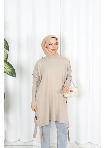 Düğme Detaylı Merserize Tunik modelleri