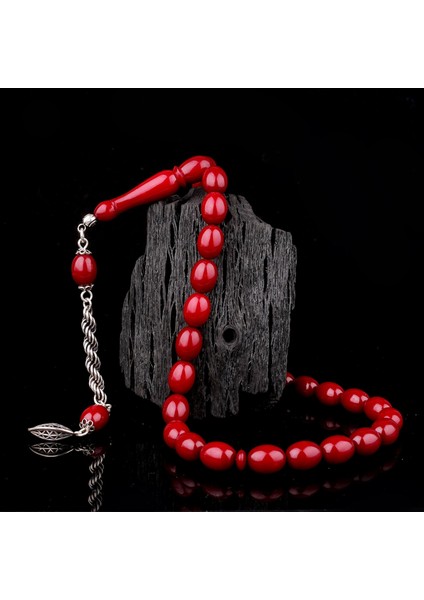 925 Ayar Gümüş Püsküllü Bordo Renk Ateş Kehribar Tesbih fiyatları