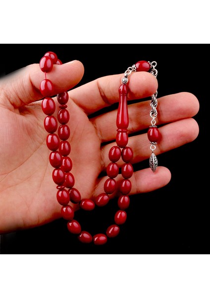 925 Ayar Gümüş Püsküllü Bordo Renk Ateş Kehribar Tesbih modelleri