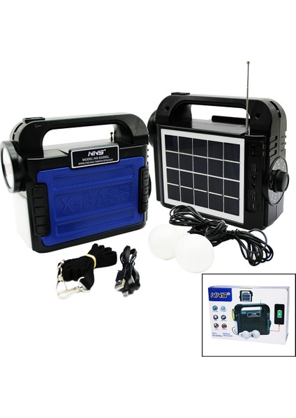3ın1 - Solar 2in1 El Feneri - Radyo - Mp3 Bluetooth - Usb/ Tf Port - 2 Parça Ampul Kablolu - Po
