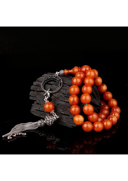 Eskitme Model Sıkma Kehribar Tesbih Ayyıldız Mikro Taşlı Fizyon 925 Ayar Gümüş Püsküllü0 fiyatları