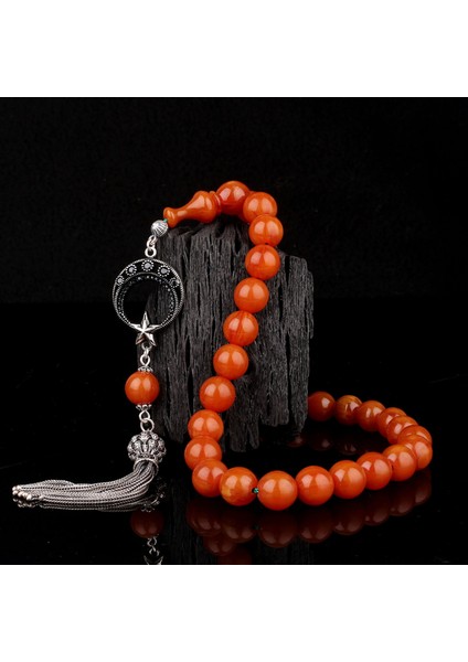 Eskitme Model Sıkma Kehribar Tesbih Ayyıldız Mikro Taşlı Fizyon 925 Ayar Gümüş Püsküllü0 modelleri