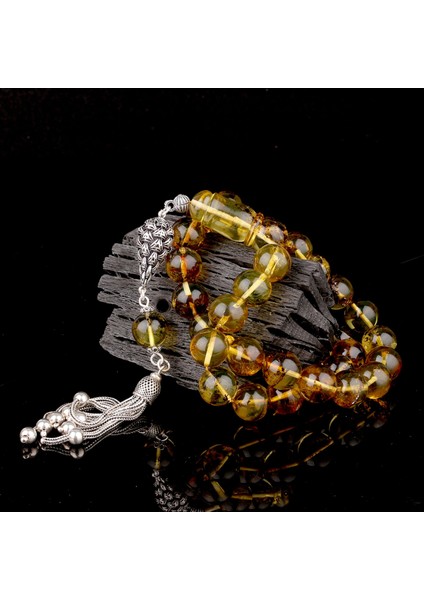 Fosil Damla Kehribar Tesbih 925 Ayar Fizyon Model Gümüş Püsküllü Tesbih modelleri