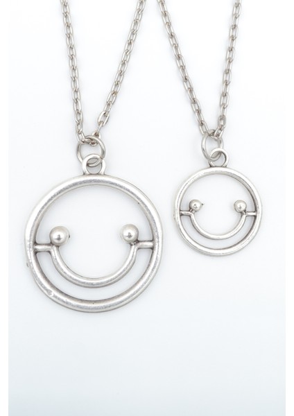 2'li Gülen Surat - Smile Gümüş Kaplama Kolye Seti