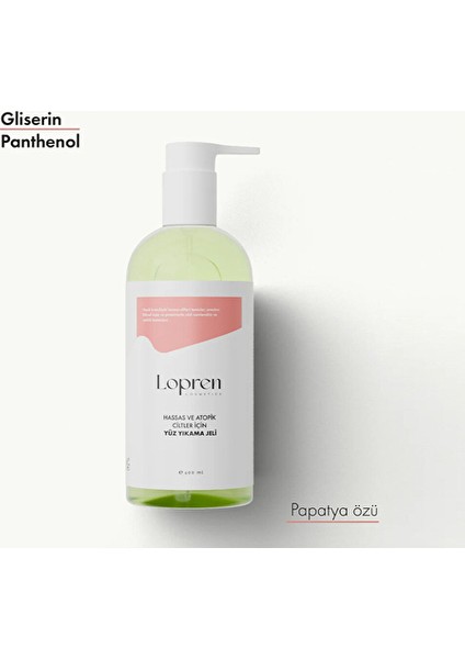 Lopren Hassas ve Atopik Ciltler Için Yüz Temizleme Jeli 400 ml (5 Adet)
