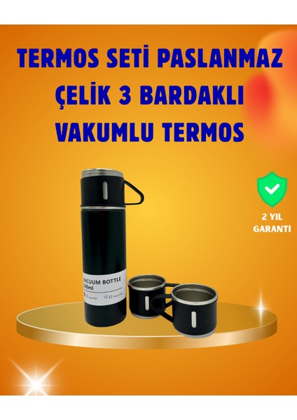 500 ml Isı Korumalı Çelik Termos ve Bardak Seti | Silikon Tabanlı Şık ve Pratik