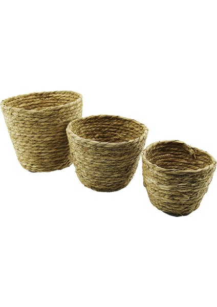 3 Boy Yuvarlak Hasır Organizer Sepet Ç: 15-18-20CM - Y: 11-14-16CM (4940)
