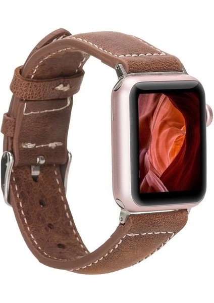 Apple Watch Uyumlu Deri Kordon 42-44-45MM Nm1-As2 Taba