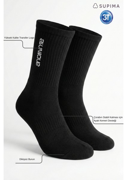 Erkek Supima Pamuklu Siyah Yarım Havlu Dikişsiz Spor Çorabı fiyatları
