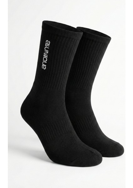 Erkek Supima Pamuklu Siyah Yarım Havlu Dikişsiz Spor Çorabı