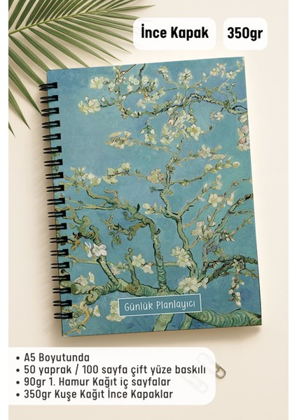 Günlük Planlayıcı A5 Defter, Notlar, Yapılacaklar, Esnek Karton Kapaklı, 100 Günlük, Badem Ağacı fiyatları