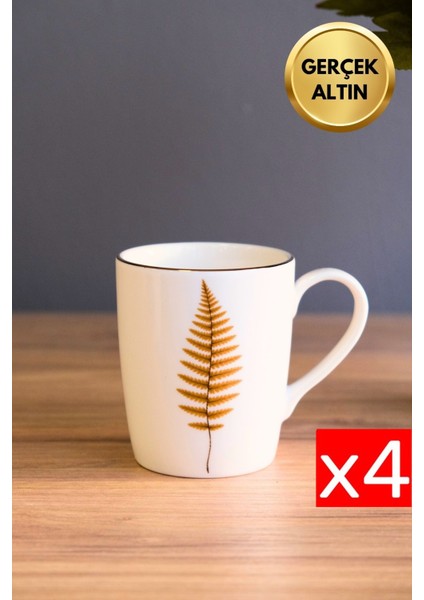 Porselen Natura Fern Kulplu Mug Kupa 9cm 220ML 4 Lü