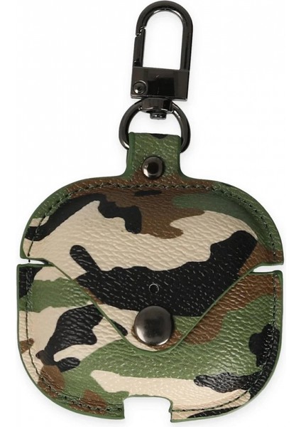 Airpods 3 (3.nesil) Çanta Kamuflaj Deri Kılıf - Yeşil