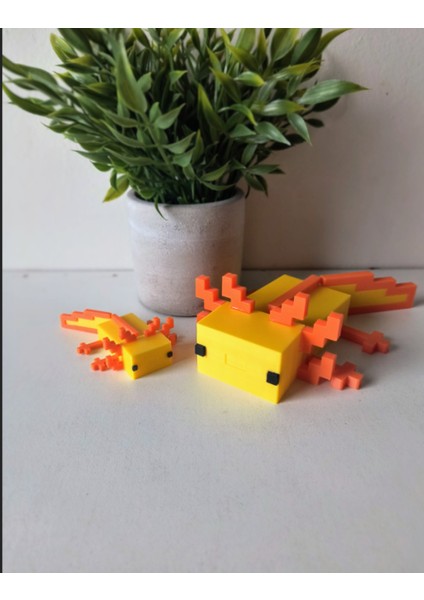 Minecraft Stil Aksolotl Figürü – 3D Baskı Dekoratif Oyun Karakteri (Büyük & Küçük Set)