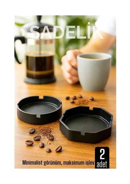 2 Li Karbon Plastik Küllük Seti - Masaüstü Küllük Kaymaz Hafif ve Şık Tasarım