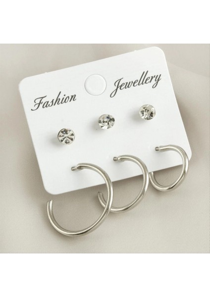 6 Adet Boru Taşlı Halka Küpe 1,5-2-2,5 cm