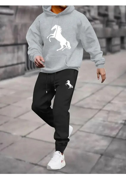 At Şekilli Baskılı Polar Astarlı Unisex Eşofman Takımı