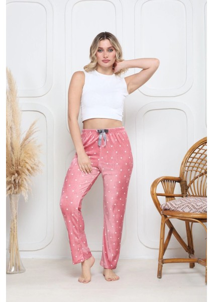 Kadife Pijama Altı Pembe Üstüne Beyaz Kalpli Pontiye Desenli Q7013 fiyatları