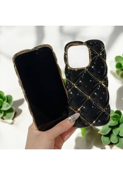 Apple Iphone 15 Yumuşak Silikon Kılıf Darbeye Dayanıklı Kapak Altın Çizgili Baklava . modelleri