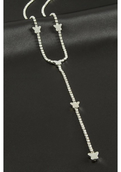 Ieg Kelebek Şerit Taşlı Çelik Y Kolye