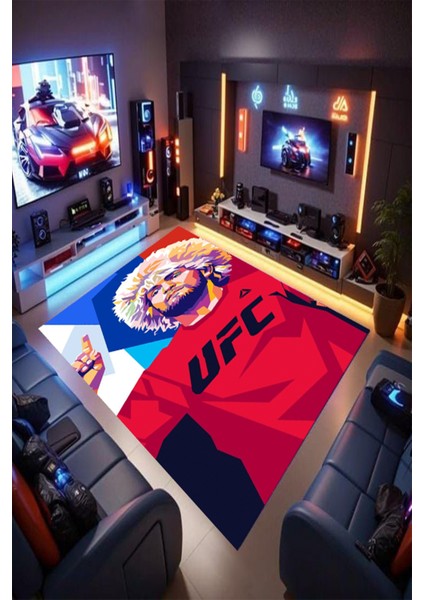 Ufc Khabib Desenli Kaymaz Taban Makinede Yıkanabilir Gaming Oyuncu Gamer Genç Odası Halısı