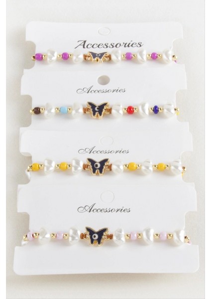 Ieg Kelebek Boncuk Inci Makrome Ip Bileklik