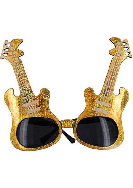 Altın Renk Rockn Roll Gitar Şekilli Parti Gözlüğü 15X15 cm (4940)