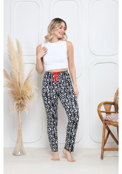 Viskon Likralı Alt Pijama Süzgülü Siyah Baskı Desenli Q6018 fiyatları