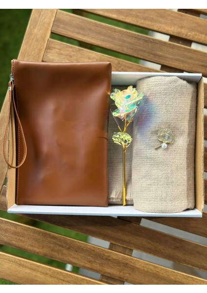 Hediye Sepetii/hediye Kutusu-Şal,çanta,broş ve Sonsuzluk Gülü