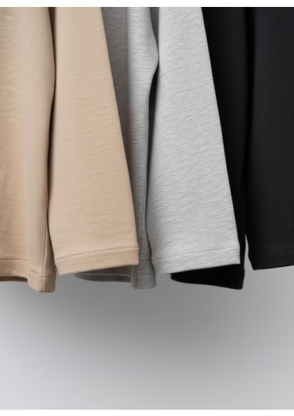 Unisex Çocuk Pamuklu 3'lü Uzun Kollu Tişört Seti – Bej, Gri Melanj, Siyah fırsatları